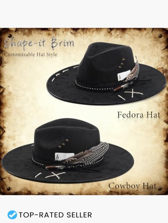 Wide Brim Fedora Hat Unisex Felt Panama Dress Up Retro Western Handmade